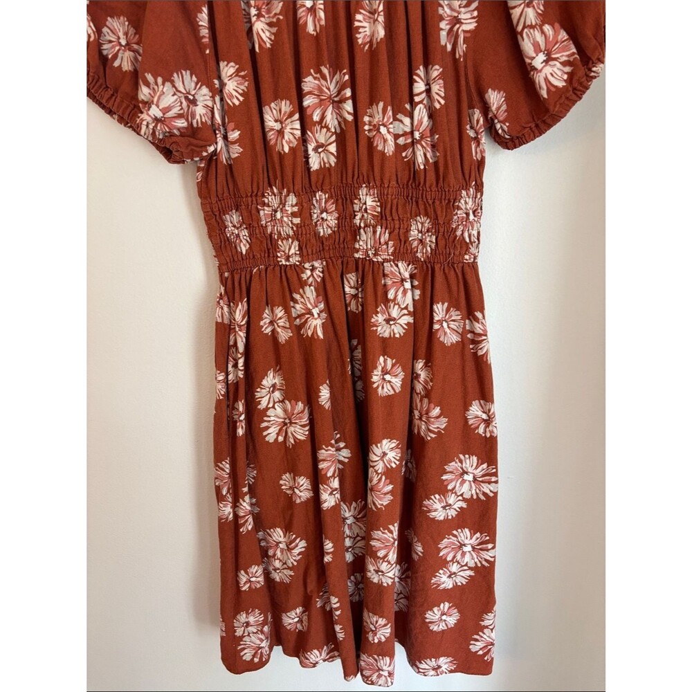 Madewell Linen-Blend Sophia Midi Dress Rust Floral Puff Sleeve Fall pockets Med - Picture 12 of 12